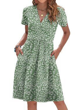 Summer Short Sleeve V Neck Faux Wrap Dress for Women - Perfect Casual & Party